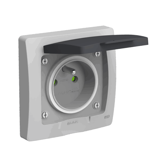 PRISE 2P+T ÉTANCHE ENCASTRE AQUA GRIS 20419GR LAP