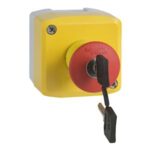BOITE JAUNE ARRET D'URGENCE ROUGE, POUSSER TOURNER Ø40 A CLE 2O XALK188F SCHNEIDER