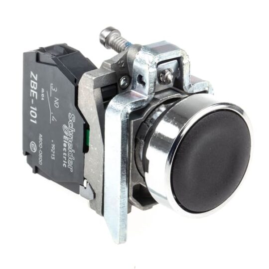 BOUTON POUSSOIR NOIR  Ø22 - 1F IMPULSION AFFLEURANT XB4BA21 SCHNEIDER