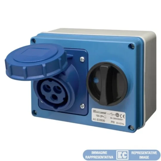 COFFRET APPARENT IP65 PRISE 2P+T 32A AVEC INTER EC692961 ELETTROCANALI