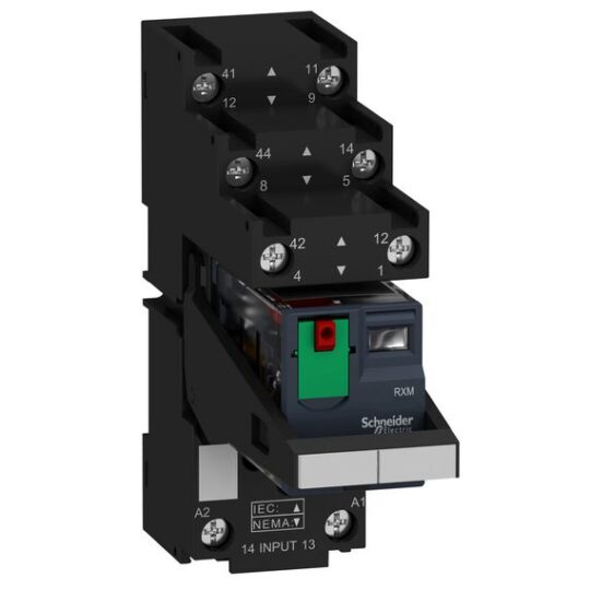 RELAIS SUR EMBASE CONT SEPARE 2OF 12A TEST+DEL 230V RXM2AB2P7PVS SCHNEIDER