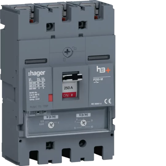 DISJONCTEUR 50kA 3POLES 250A H3 + P250 HMT250DR HAGER