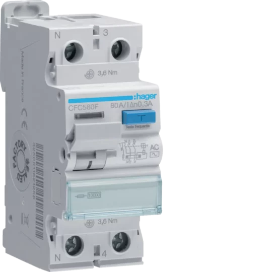 INTERRUPTEUR DIFFERENTIEL 1P+N 80A 300mA CFC580F HAGER
