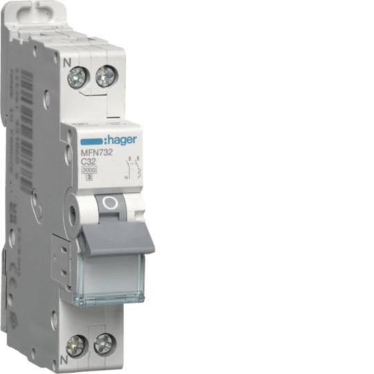 DISJONCTEUR 6kA 1P+N 32A (C) NF732A/NFN732 HAGER