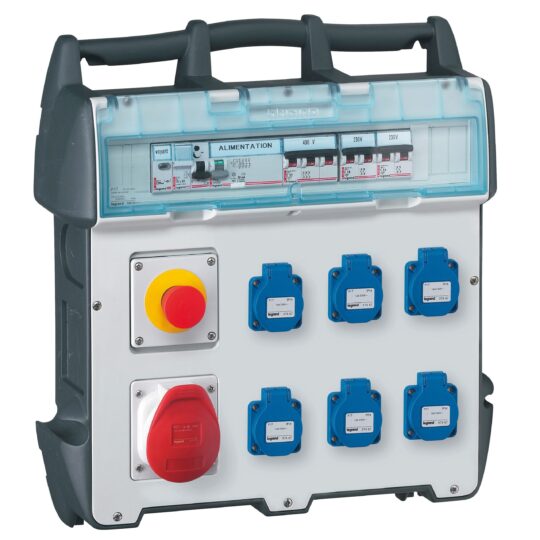 COFFRET DE CHANTIER P17 IP44 IK09 - 400V~ - AVEC 6 PRISES BROCHAGE DOMESTIQUE, 1 PRISE 32A 3P+N+T ET PROTECTION 058952 LEGRAND