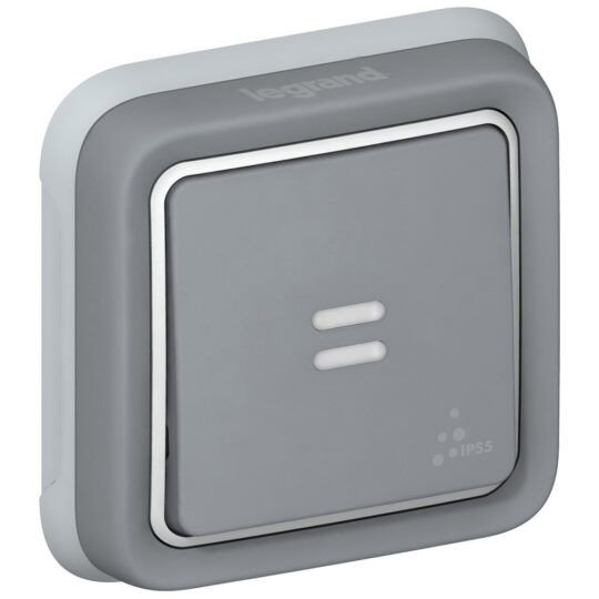POUSSOIR INVERSEUR ETANCHE NO+NF LUMINEUX PLEXO COMPLET IP55 ENCASTRE 10A - GRIS 069821 LEGRAND