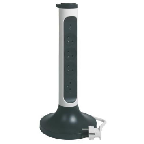 MULTIPRISE VERTICALE VERSION TOUR EQUIPEE DE 4 PRISES 2P+T SURFACE, INTERRUPTEUR, PARAFOUDRE ET CORDON 2m -BLANC ET GRIS FONCE 049410 LEGRAND