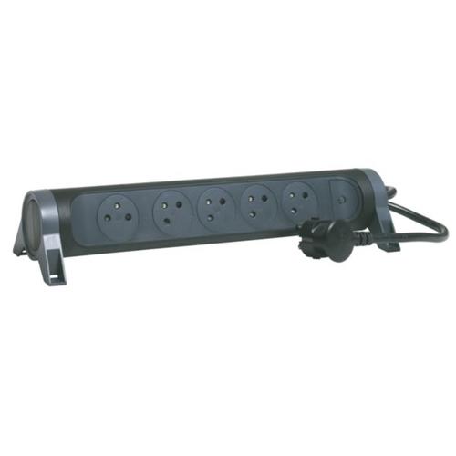 RALLONGE MULTIPRISE AVEC BLOC ROTATIF DE 5 PRISES 2P+T SURFACE, INTERRUPTEUR ET CORDON LONGUEUR 1,5m - NOIR ET GRIS FONCE 049452 LEGRAND