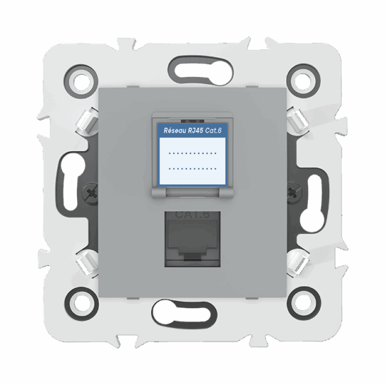 PRISE RJ45 CAT6 MECANISME SIMPLE AVEC OBTURATEUR GRIS CLAIRE  MILLENIUM  MEC20934GRC7-40 LAP